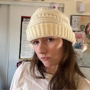 Cream Knit Beanie Hat